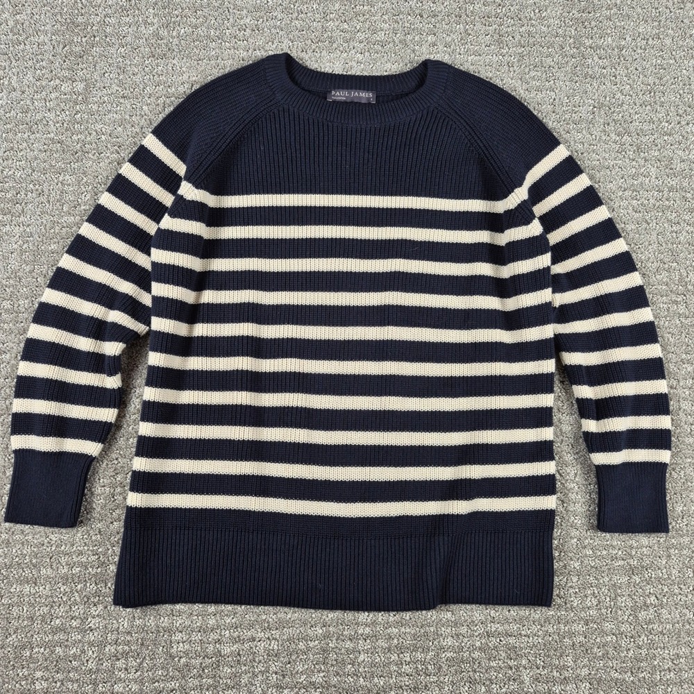 Paul James Sweater Womens S Navy Blue Knitwear Cotton Ribbed Breton Jumper
